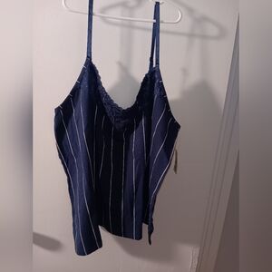 Navy Lace Trim Cami Top with Stripes